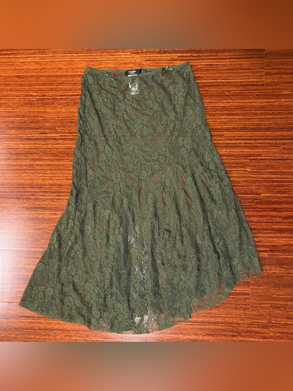 Jaded London Sheer Moss Green Lace Midi Skirt size US 6 fairycore whimsigoth